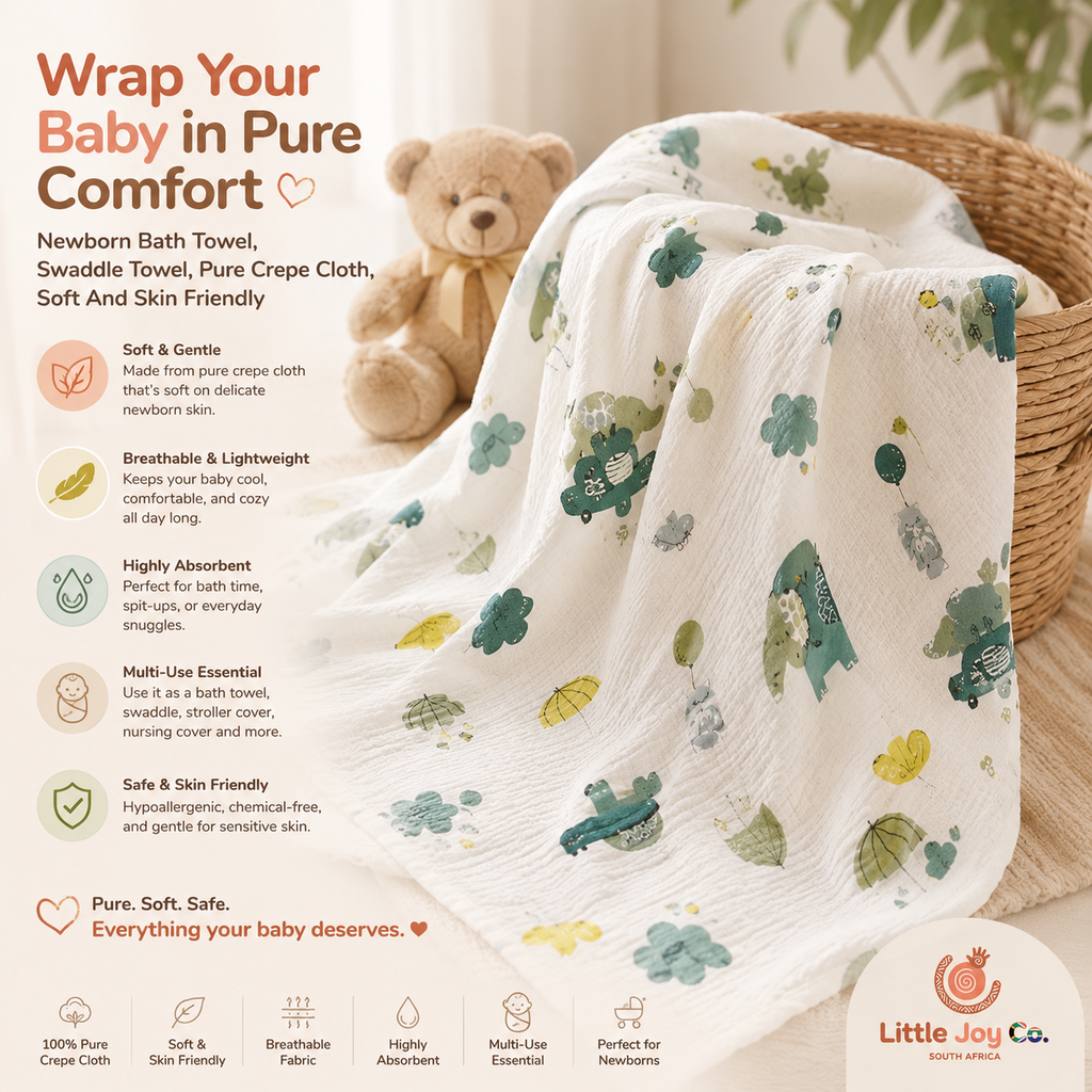 Little Joy Co™ | The First Hug After Bath — Pure Crepe Swaddle Towel for Newborns