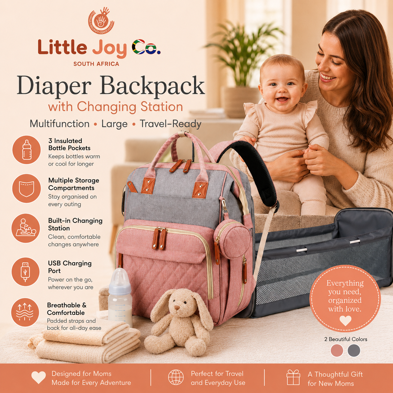 Little Joy Co™ | The Calm Parent Pack – Diaper Backpack with Built-In Changing Station