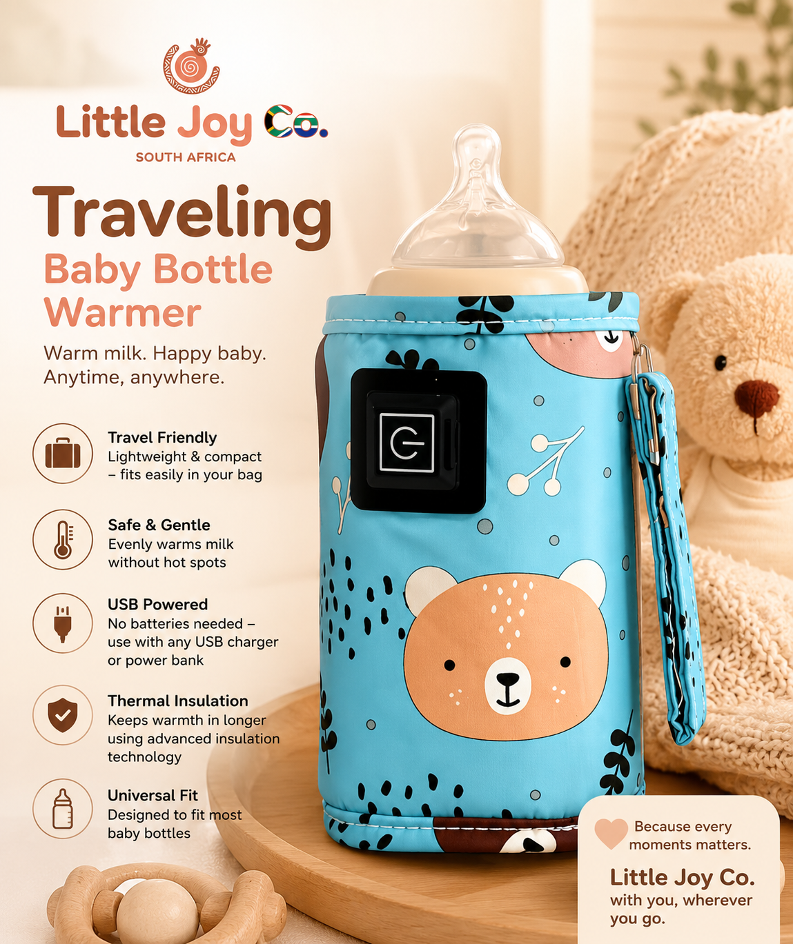 Little Joy Co™ – Perfect-Temp Feeds, Wherever You Go (Traveling Baby Bottle Warmer)