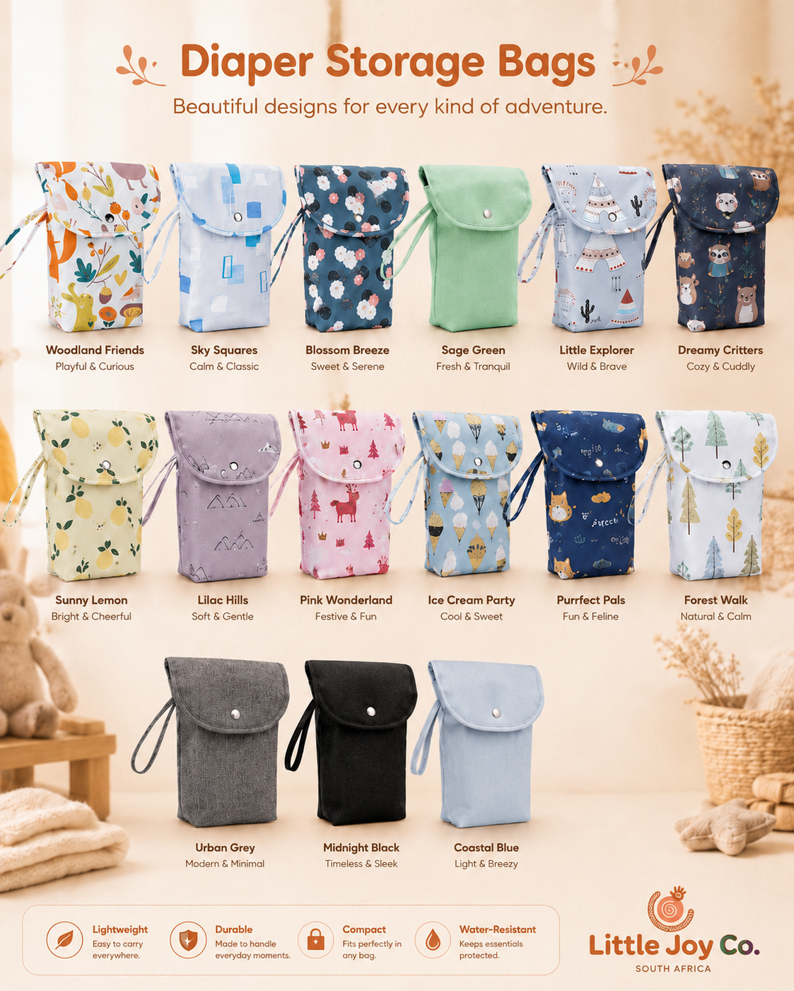 Little Joy Co™ Grab & Go Nappy Bags (Diaper Storage Bags)