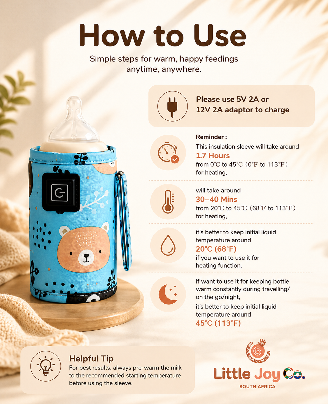 Little Joy Co™ – Perfect-Temp Feeds, Wherever You Go (Traveling Baby Bottle Warmer)